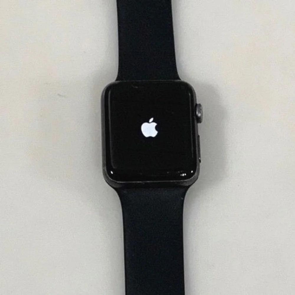 Apple Watch Series 3 42mm Aluminum Case 10N-X Glass W/ Black Band TESTED WORKING
